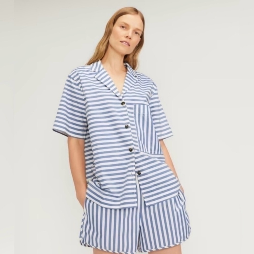 Everlane The Poplin Shirt - Mazarine Blue / Bone XS